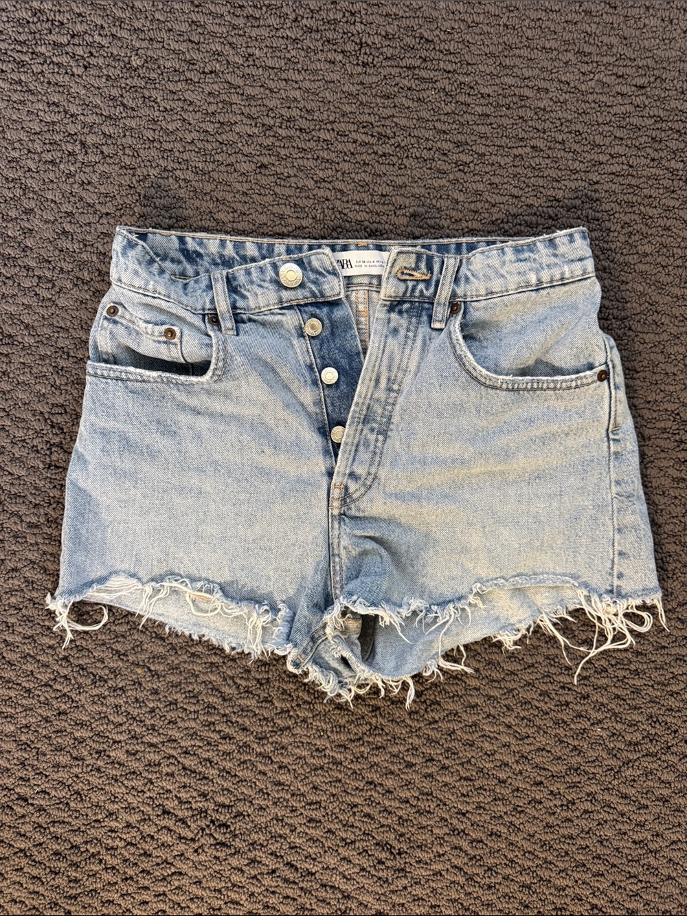 Zara Light Blue Distressed Denim Shorts